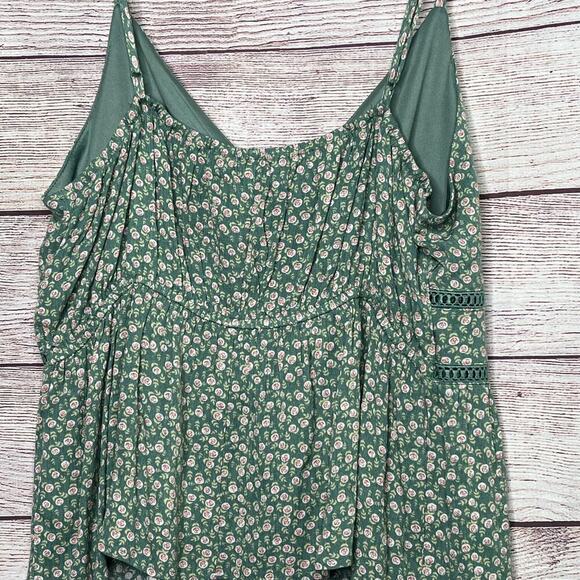 Francesa's Miami Green Floral Rose Cami Girly Cottage Cowgirl Top Medium New - Picture 7 of 14